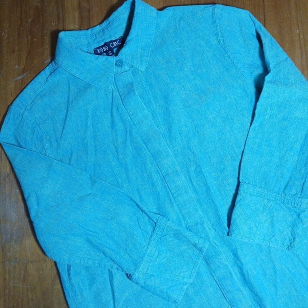 BOHO CHIC Linen Blend Sea mist S Prairie Blouse Women's Small